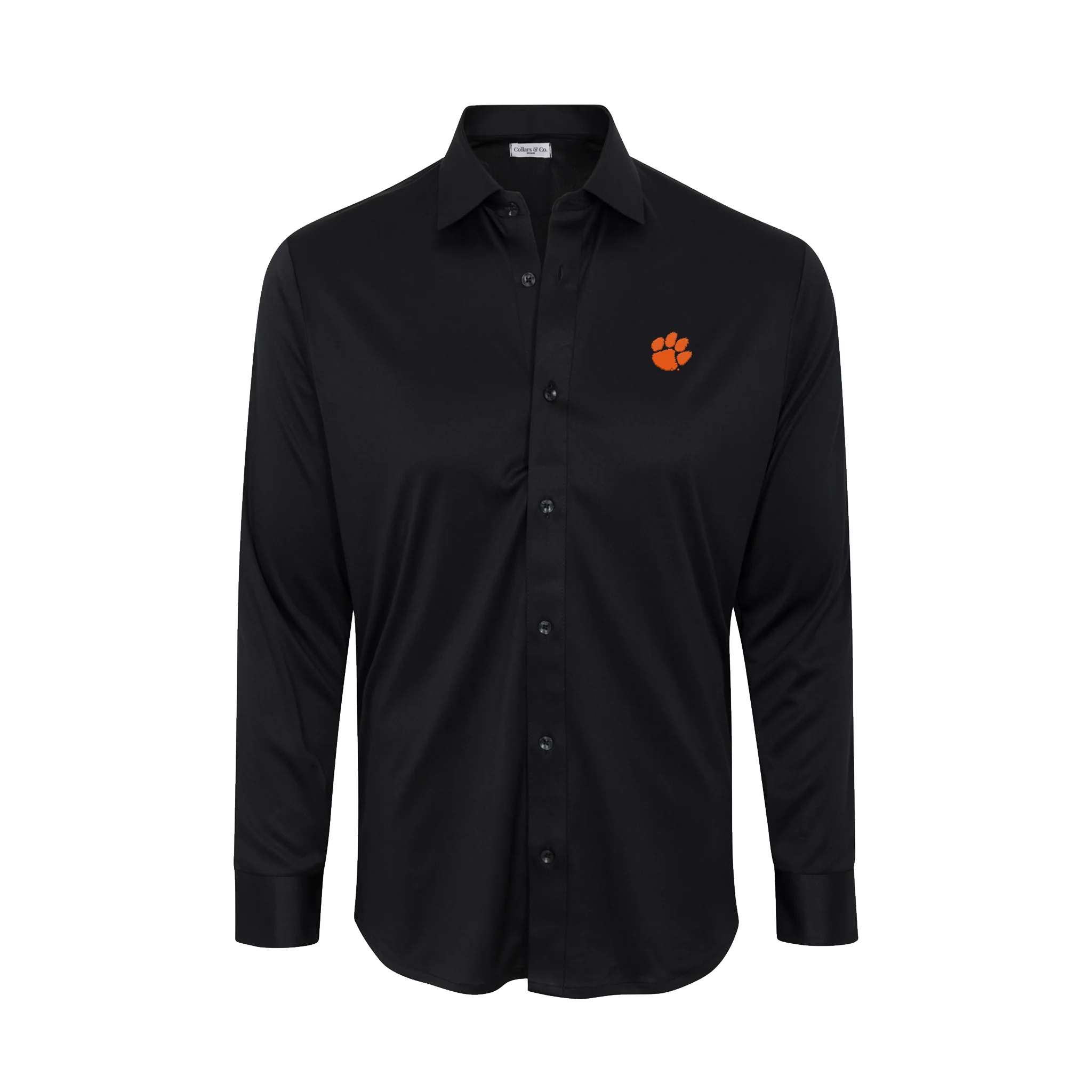 Clemson Quattro Flex Dress Shirt with Semi-Spread Collar Black