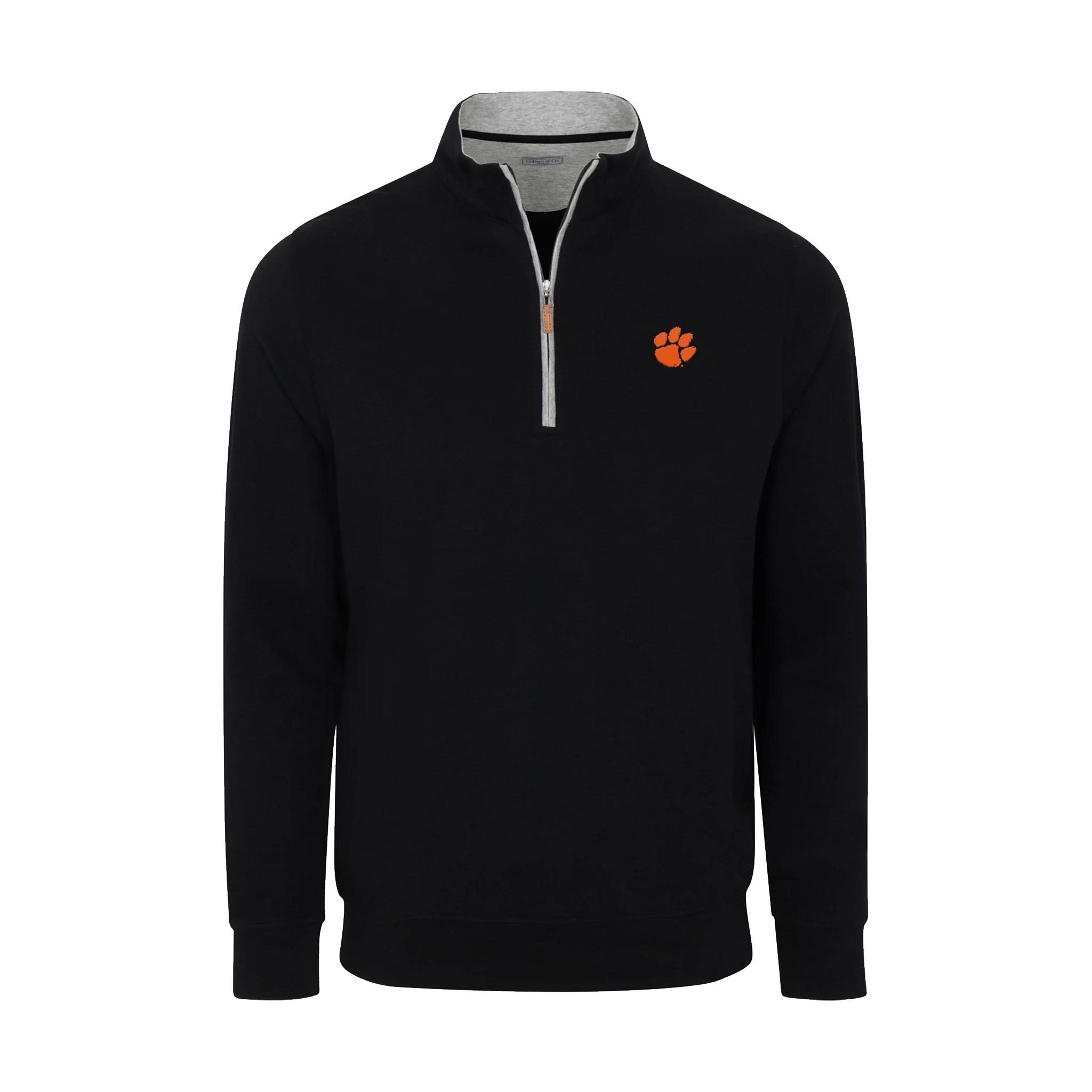 Clemson Heather Cloud Cotton Quarter Zip Pullover Black with Light Grey Trim
