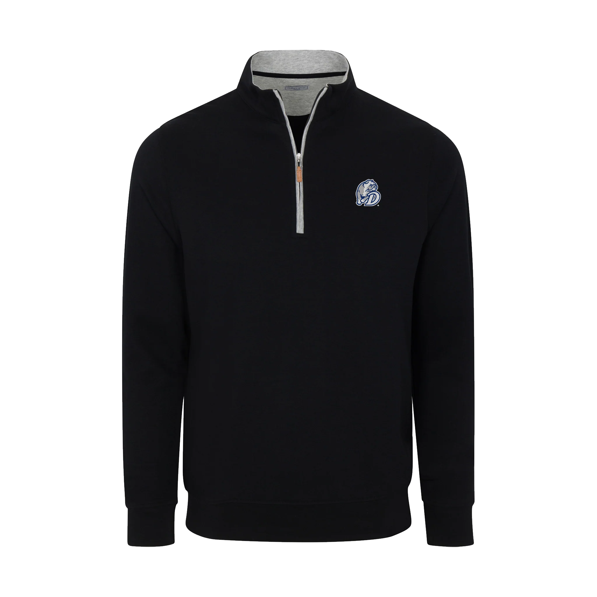 Drake Heather Cloud Cotton Quarter Zip Pullover Black with Light Grey Trim