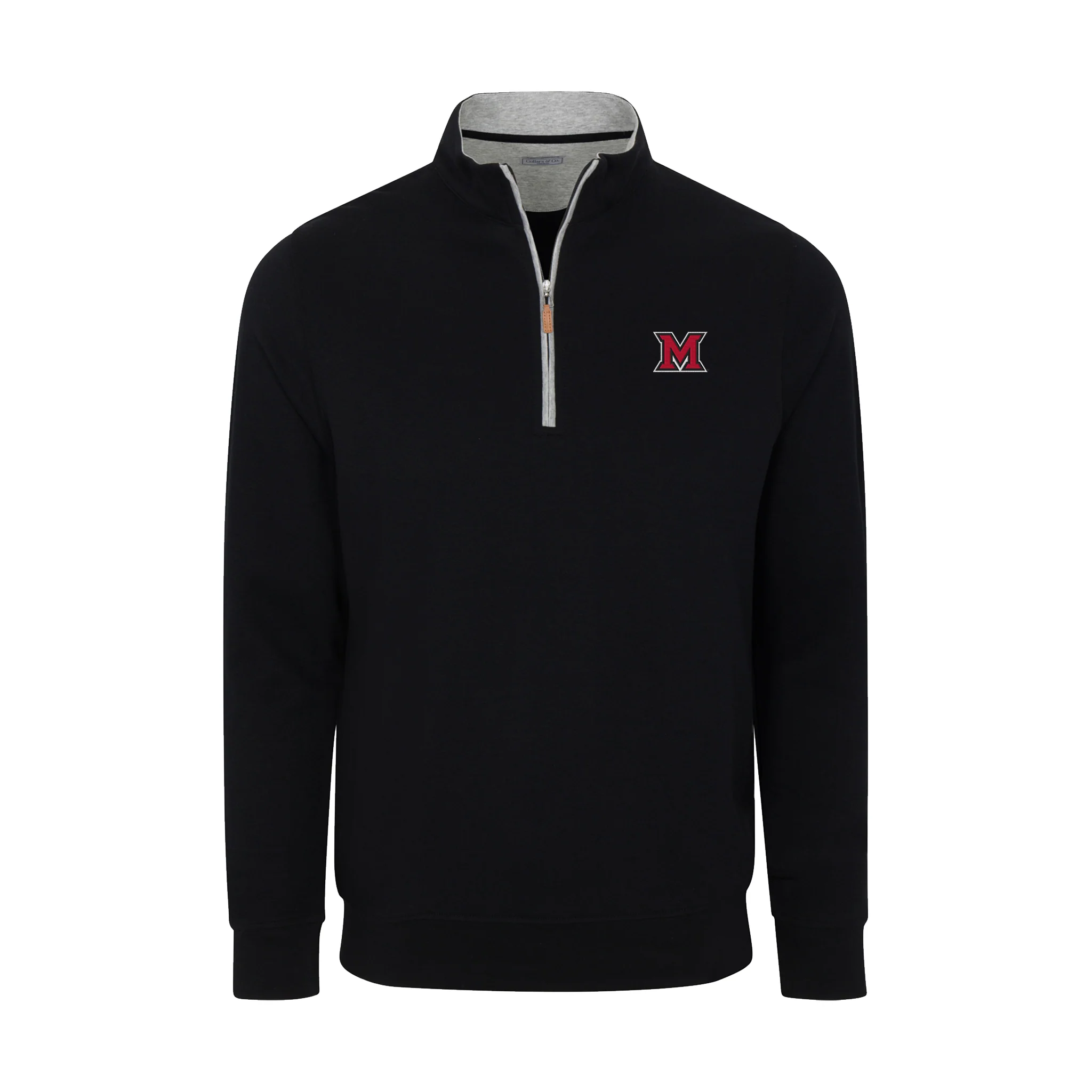Miami Ohio Heather Cloud Cotton Quarter Zip Pullover Black with Light Grey Trim