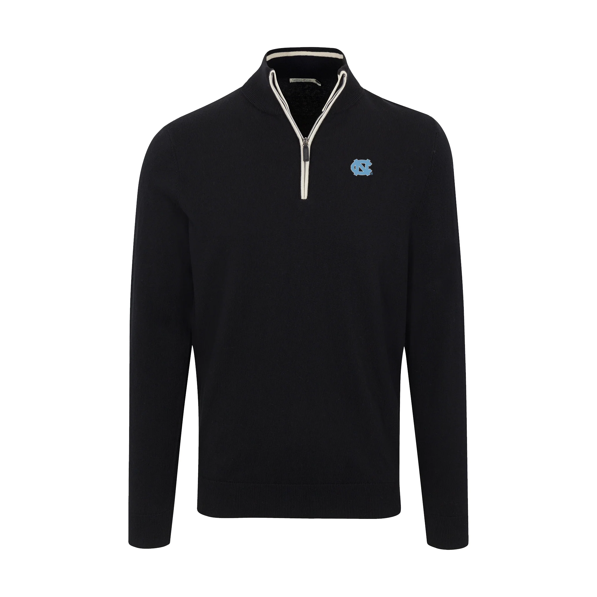 North Carolina Black with White Trim Luxury Touch Cotton and Cashmere Quarter Zip Sweater
