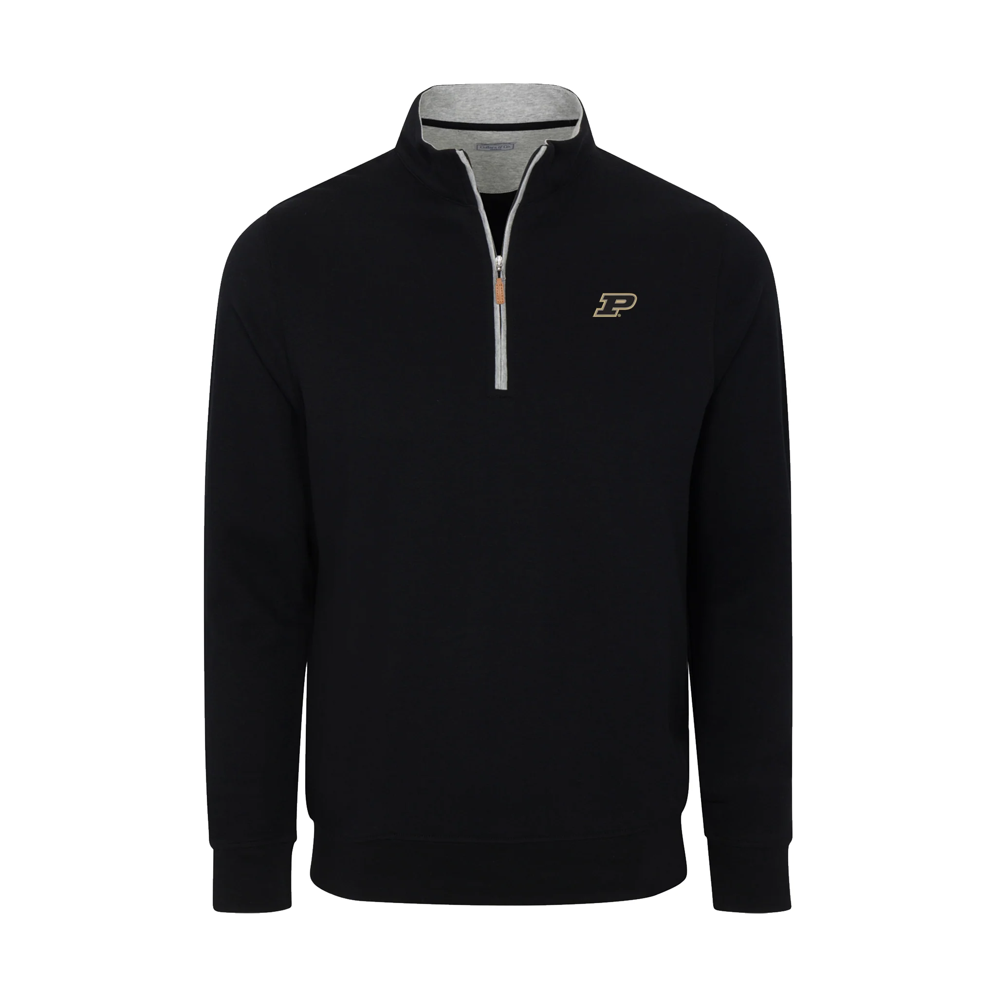 Purdue Heather Cloud Cotton Quarter Zip Pullover Black with Light Grey Trim
