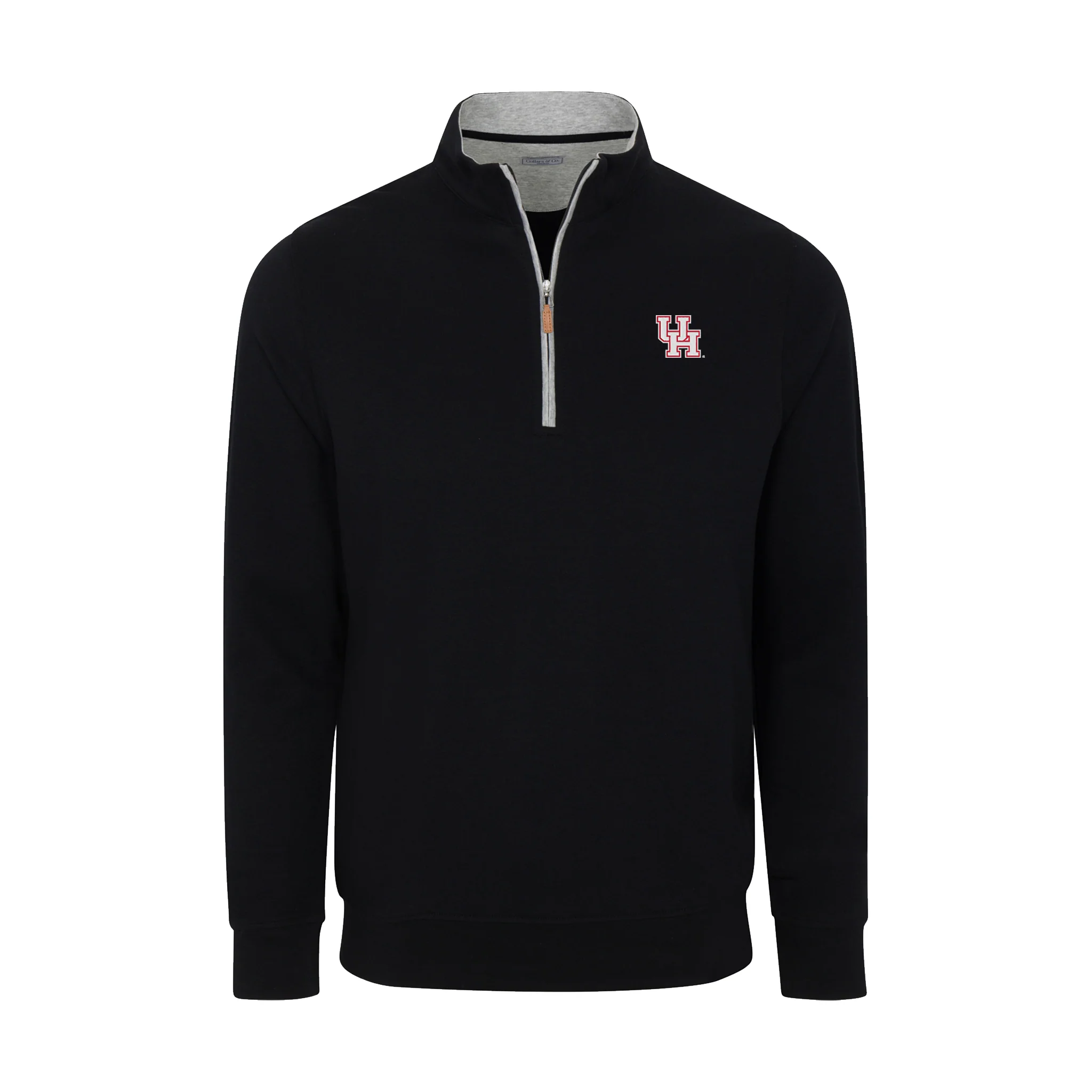Houston Heather Cloud Cotton Quarter Zip Pullover Black with Light Grey Trim