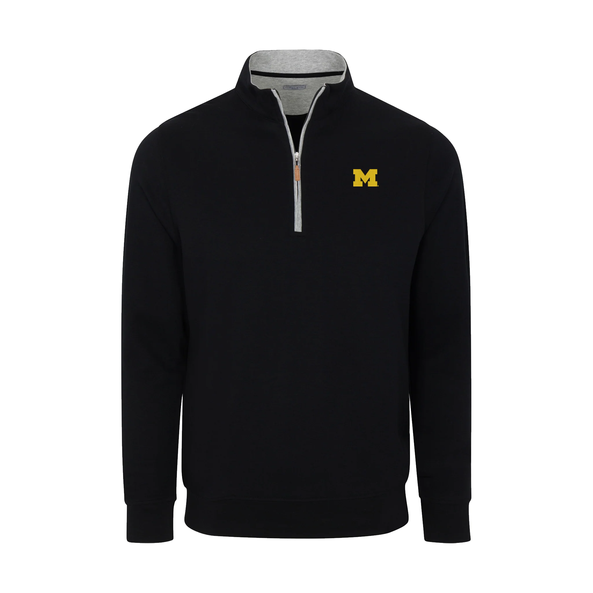Michigan Heather Cloud Cotton Quarter Zip Pullover Black with Light Grey Trim