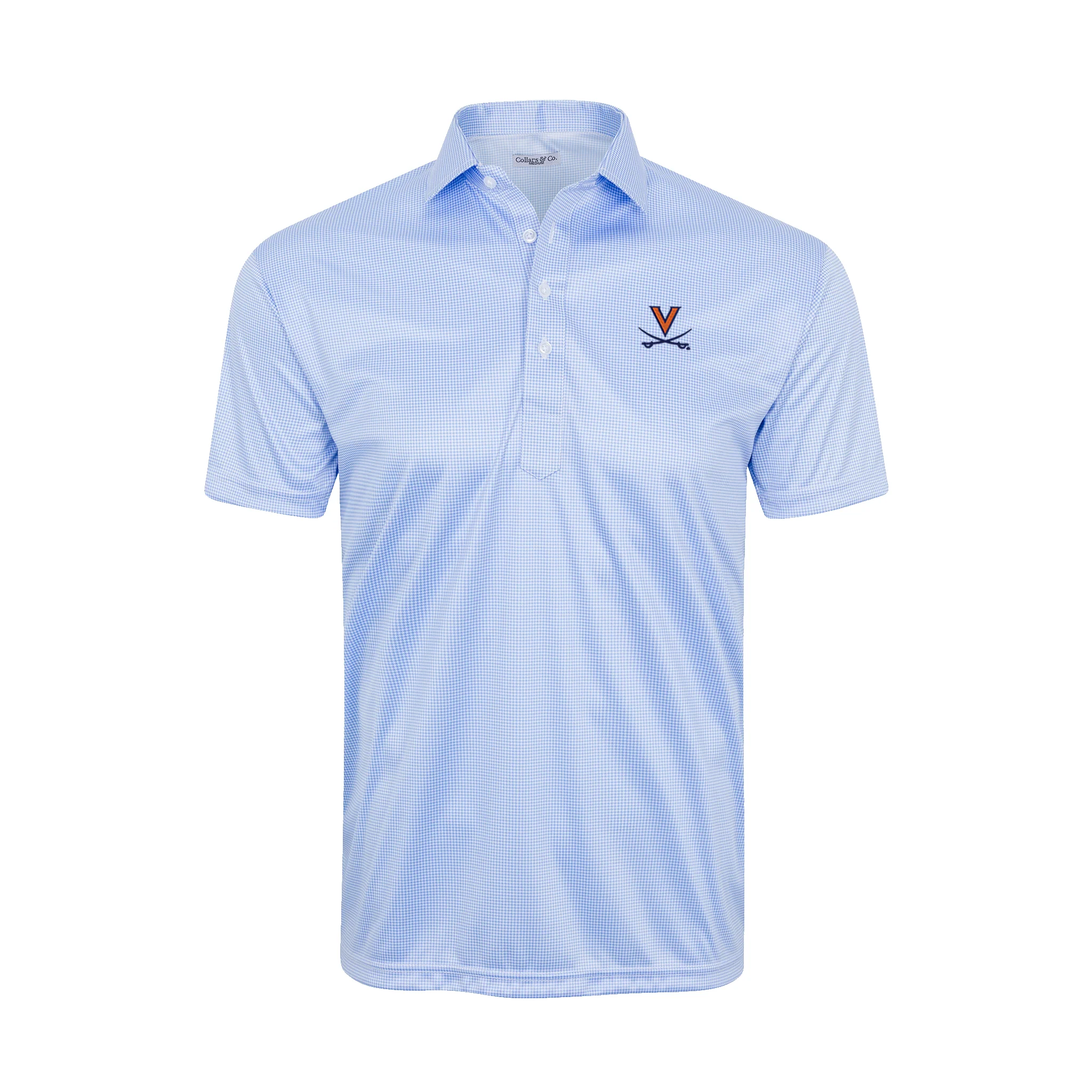 Virginia Semi-Spread Collar Polo Blue Houndstooth