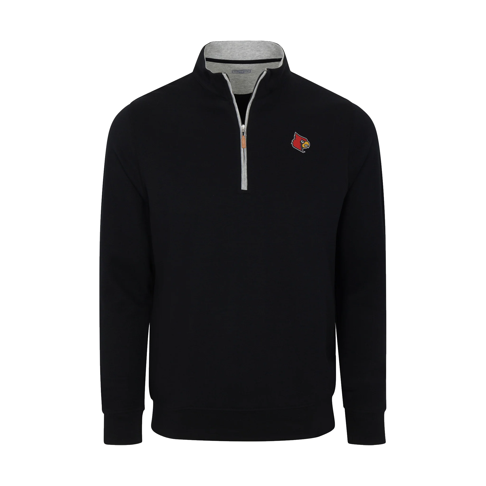 Louisville Heather Cloud Cotton Quarter Zip Pullover Black with Light Grey Trim