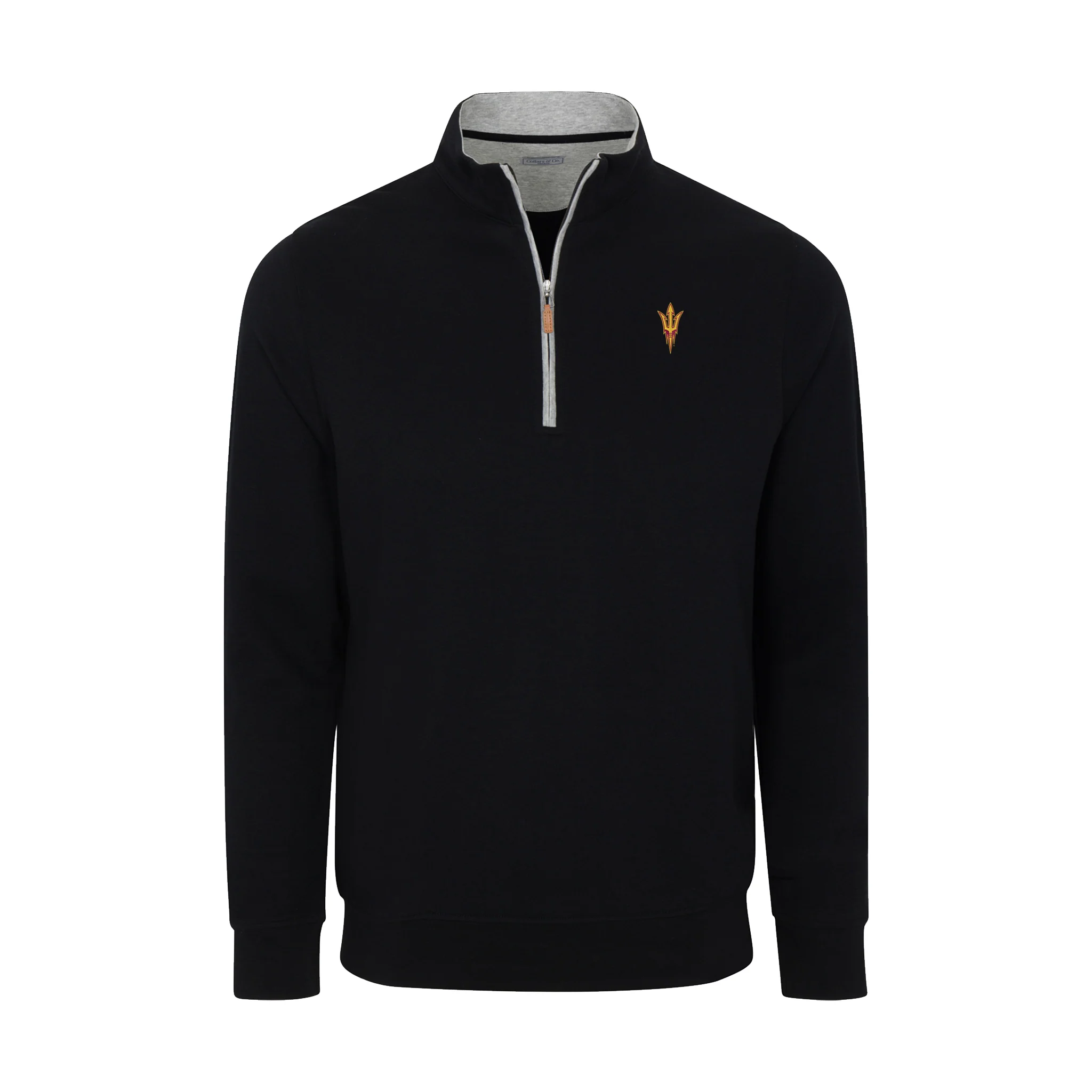 Arizona State Heather Cloud Cotton Quarter Zip Pullover Black with Light Grey Trim