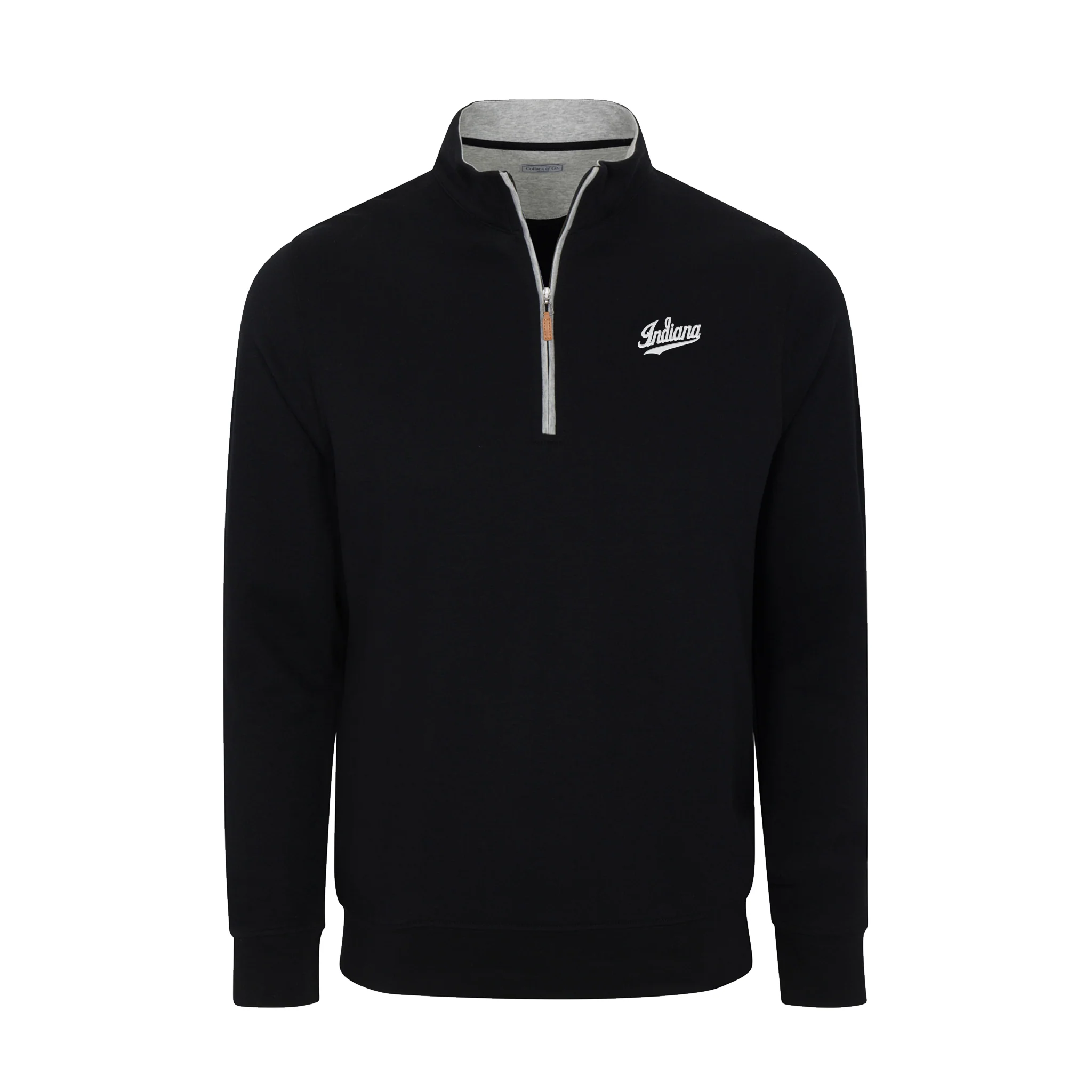 Indiana Heather Cloud Cotton Quarter Zip Pullover Black with Light Grey Trim