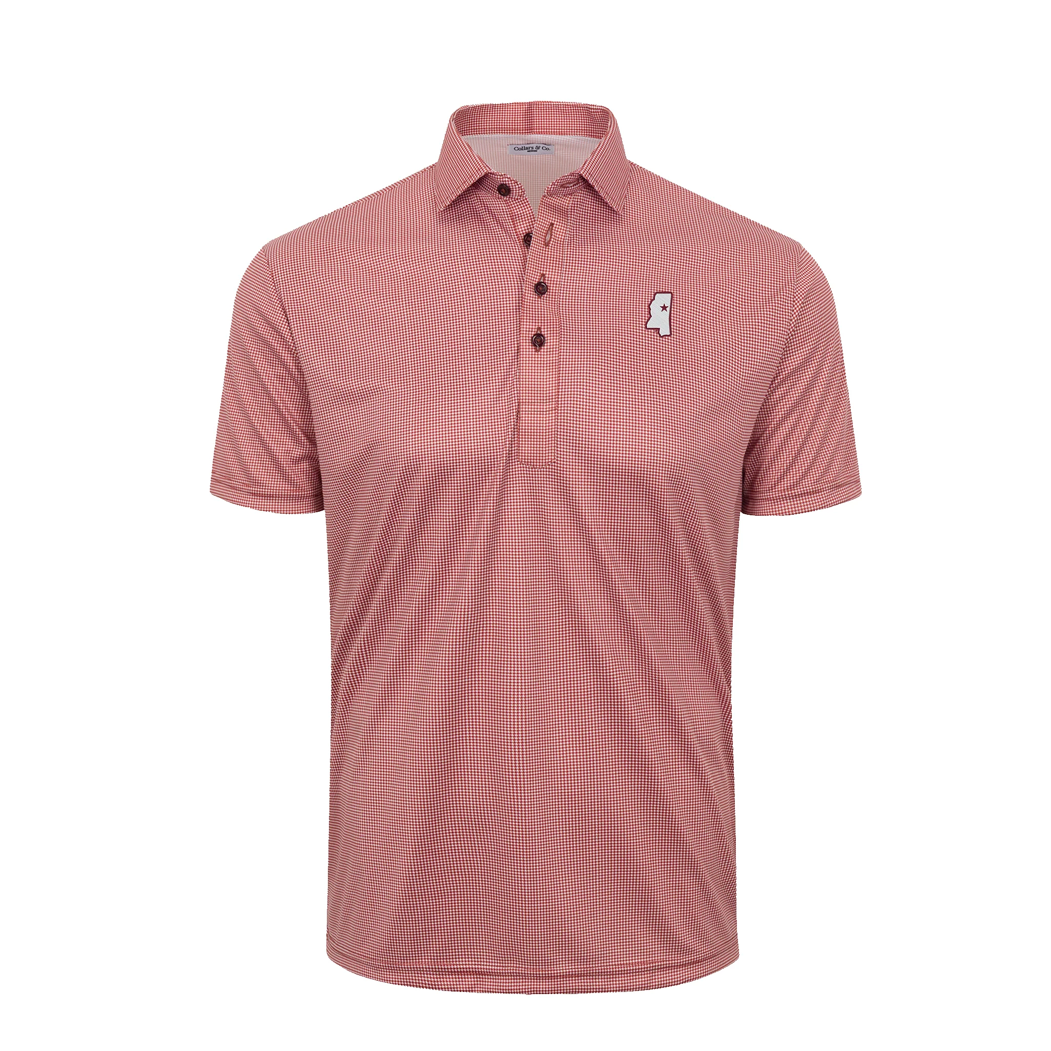 Mississippi State Semi-Spread Collar Polo Maroon Houndstooth