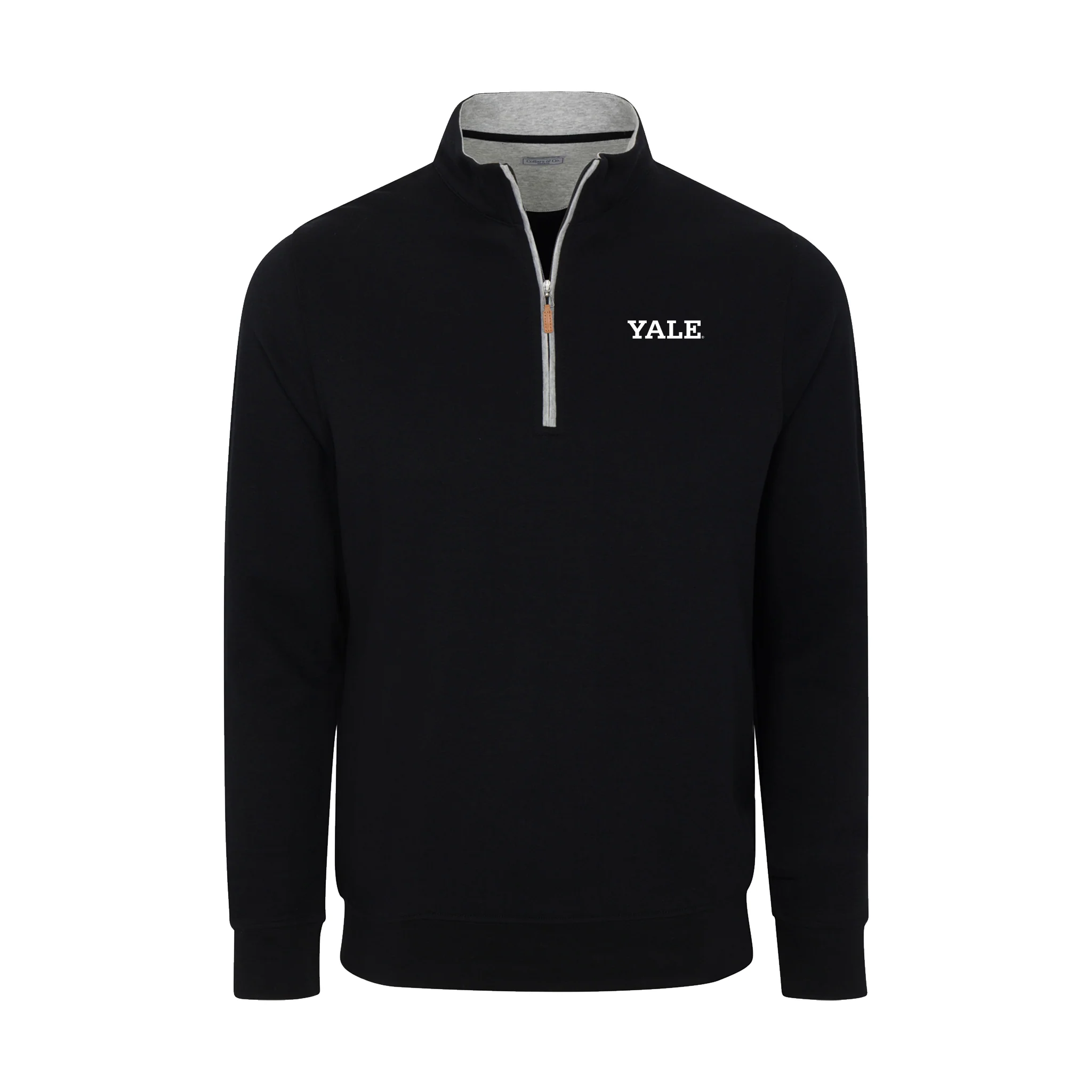 Yale Heather Cloud Cotton Quarter Zip Pullover Black with Light Grey Trim
