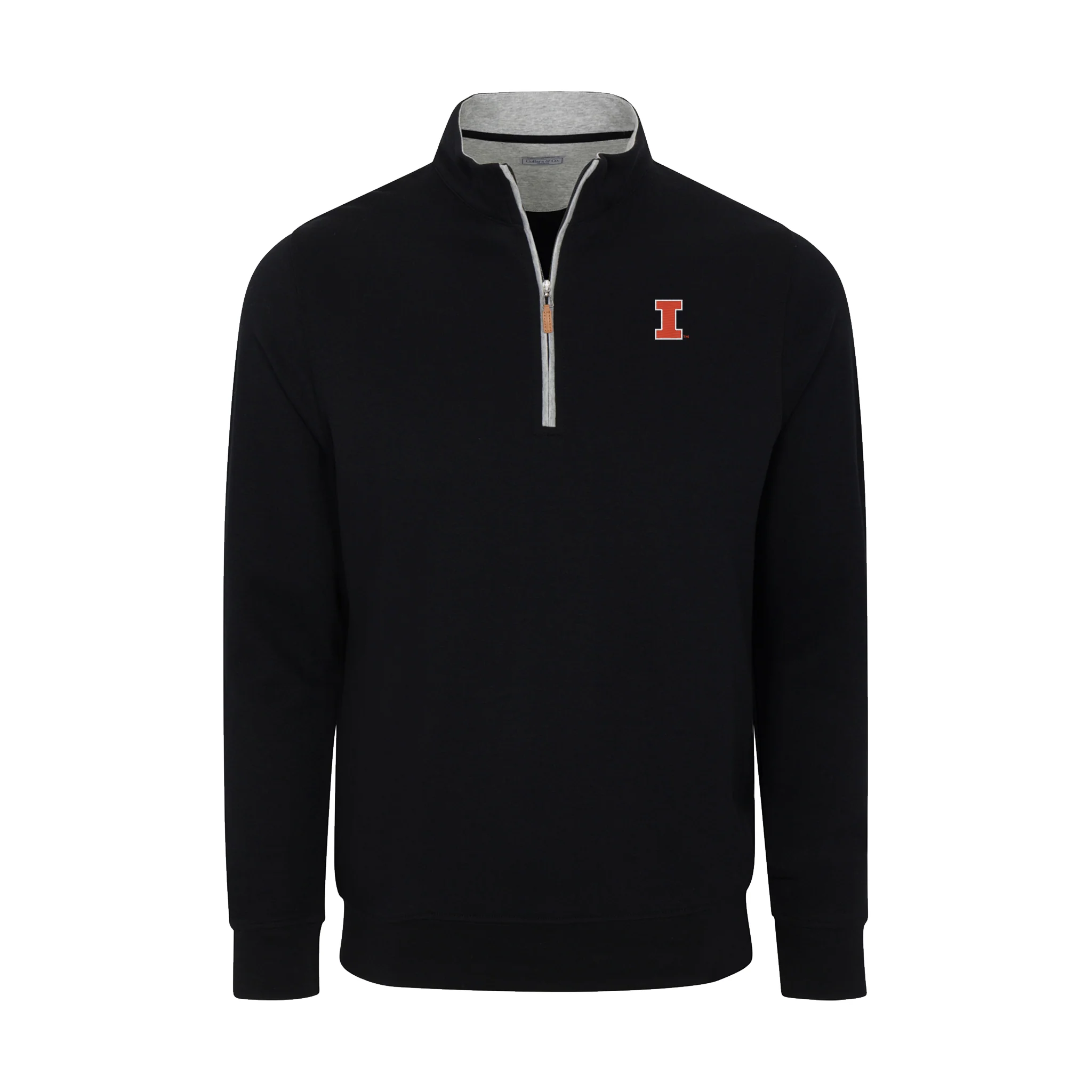 Illinois Heather Cloud Cotton Quarter Zip Pullover Black with Light Grey Trim
