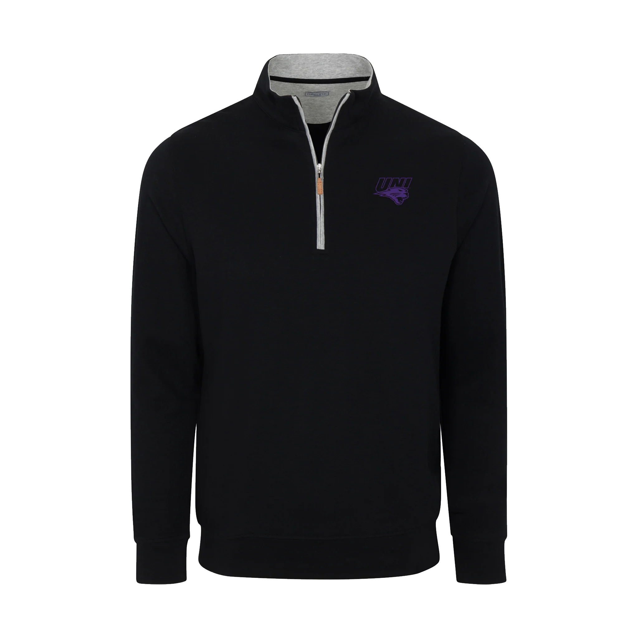 Northern Iowa Heather Cloud Cotton Quarter Zip Pullover Black with Light Grey Trim