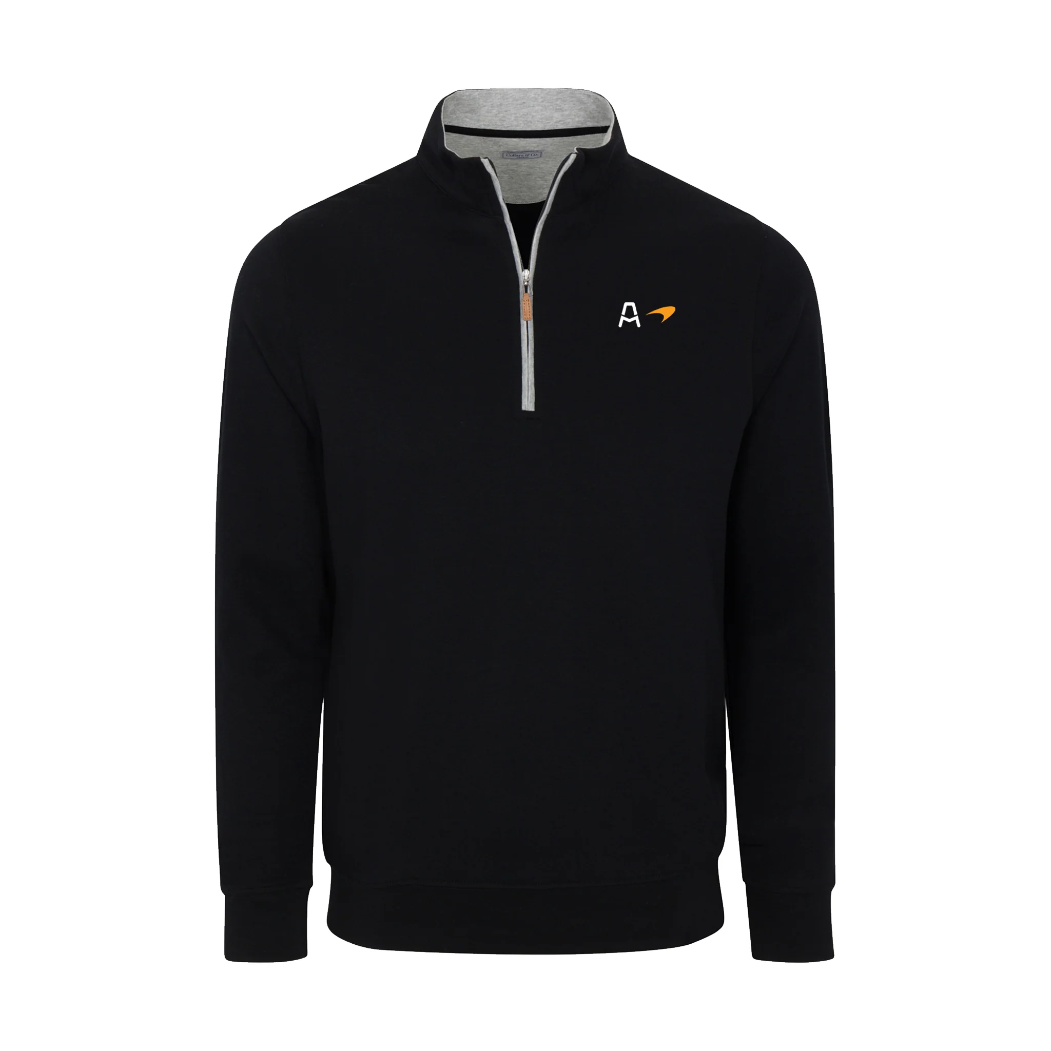 Arrow McLaren Heather Cloud Cotton Quarter Zip Pullover Black with Light Grey Trim