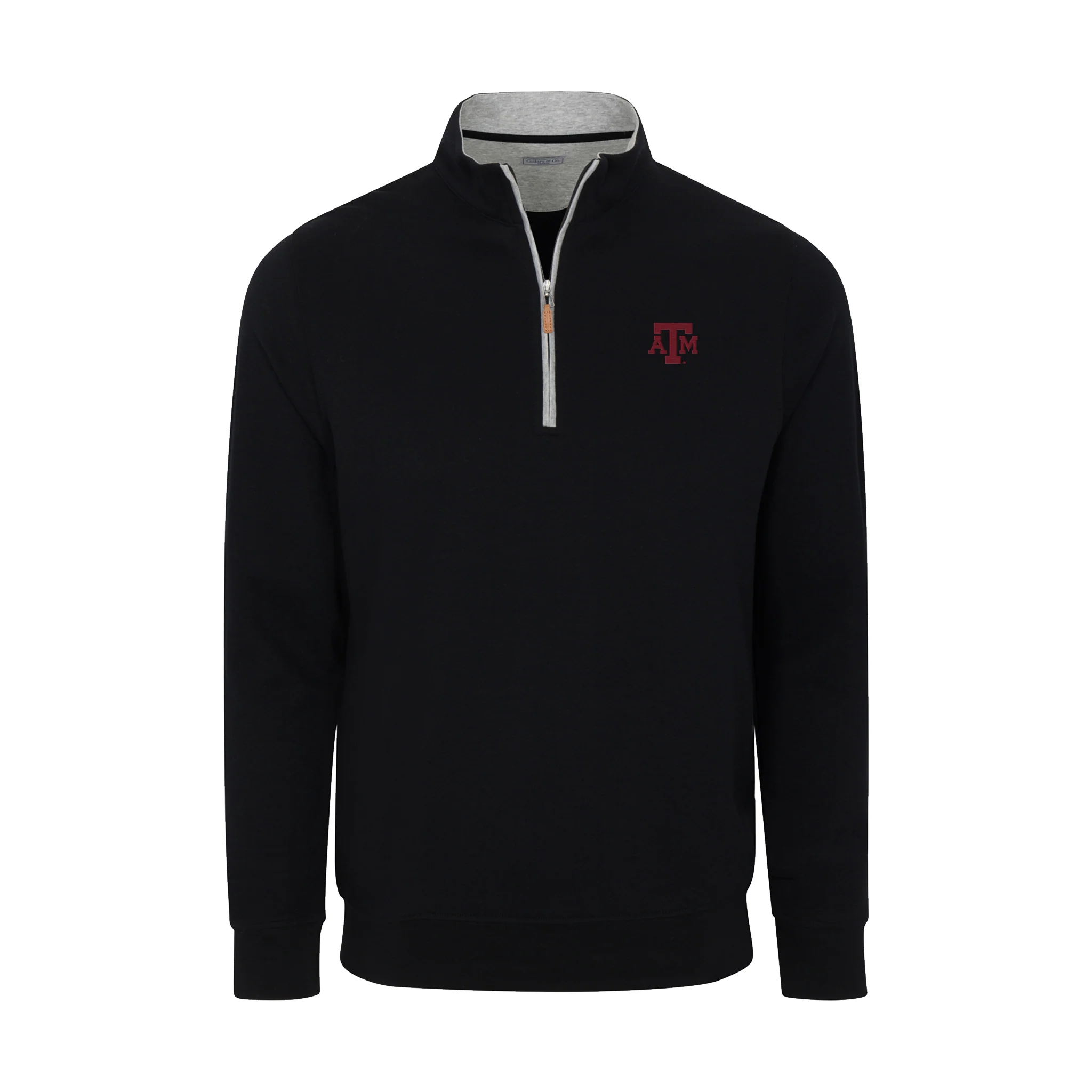 Texas A&M Heather Cloud Cotton Quarter Zip Pullover Black with Light Grey Trim