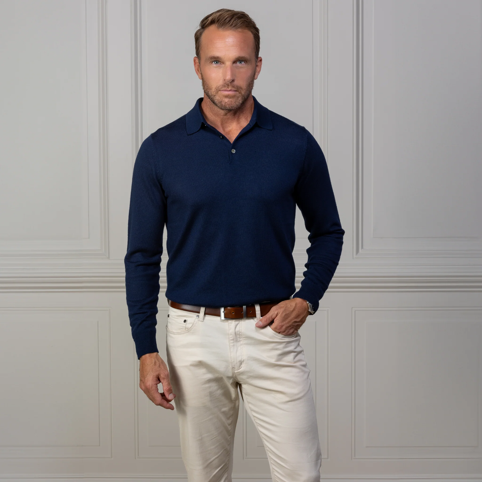 933-bellagio-three-button-long-sleeve-merino-polo-navy-7.webp Bellagio Three Button Long Sleeve Merino Polo Navy