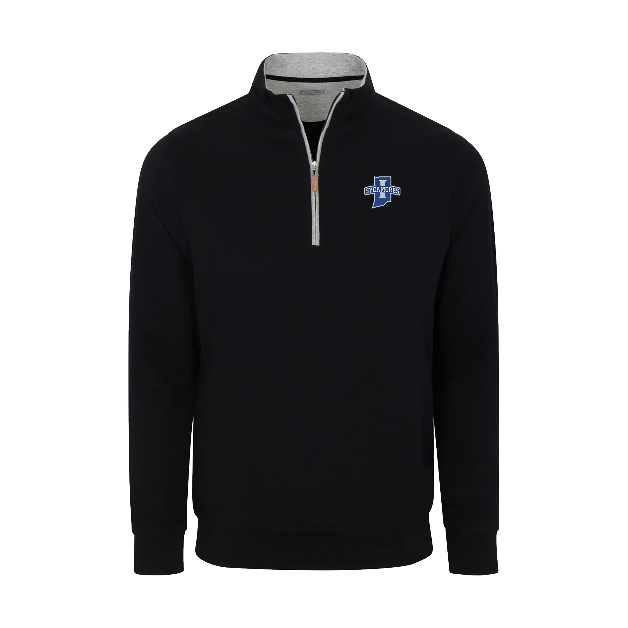 Indiana State Heather Cloud Cotton Quarter Zip Pullover Black with Light Grey Trim