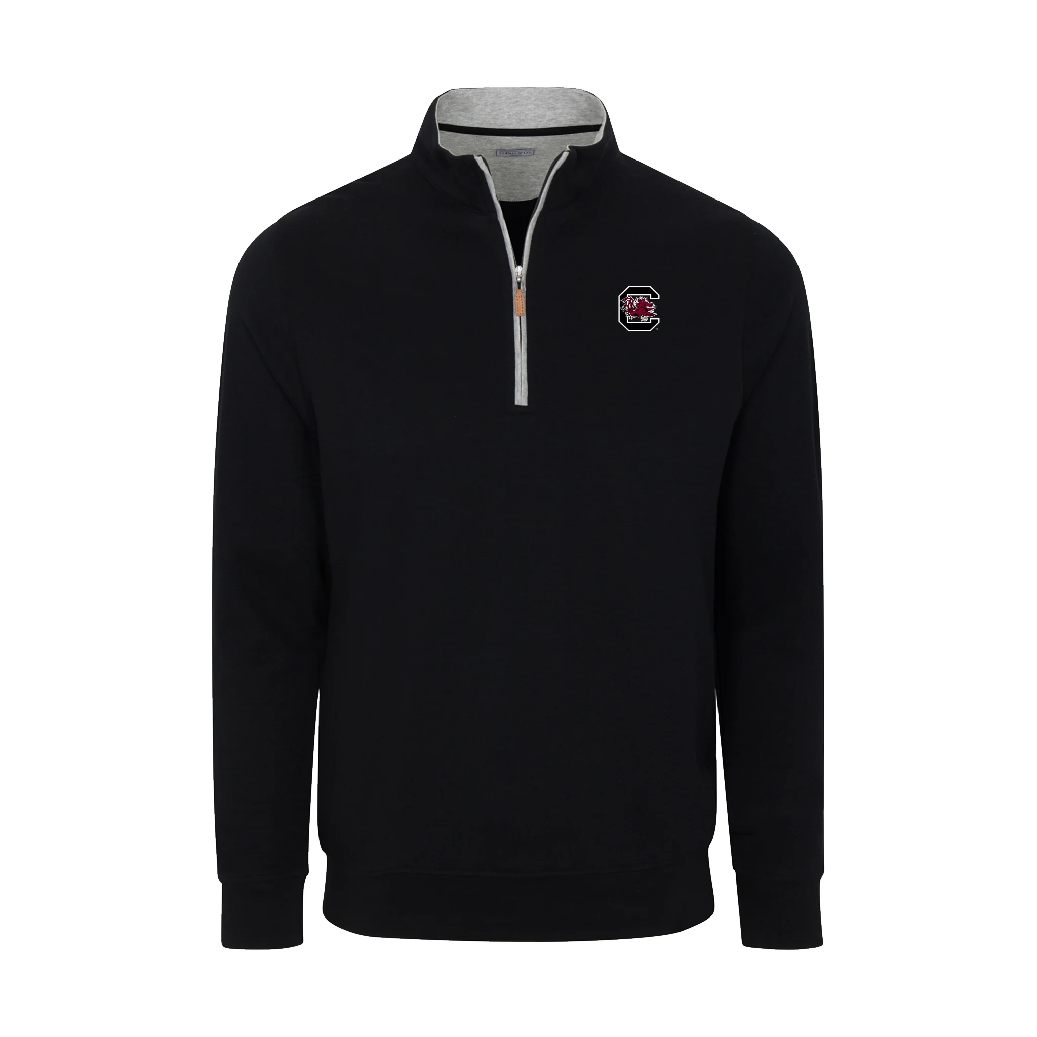 South Carolina Heather Cloud Cotton Quarter Zip Pullover Black with Light Grey Trim