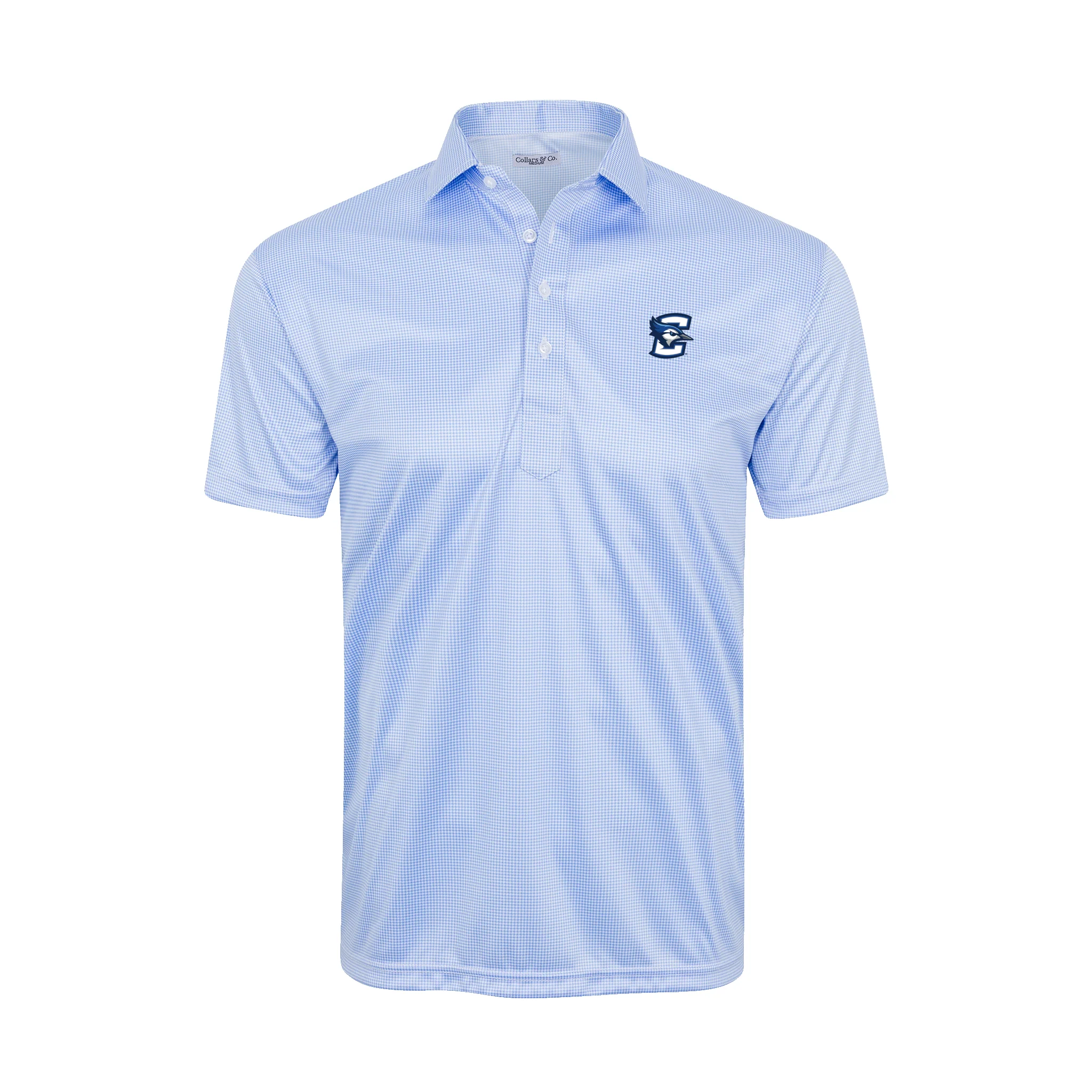 Creighton Semi-Spread Collar Polo Blue Houndstooth