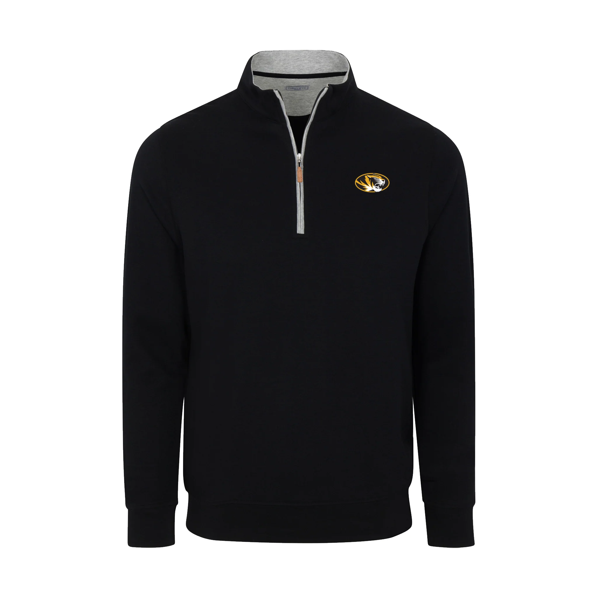 Missouri Heather Cloud Cotton Quarter Zip Pullover Black with Light Grey Trim