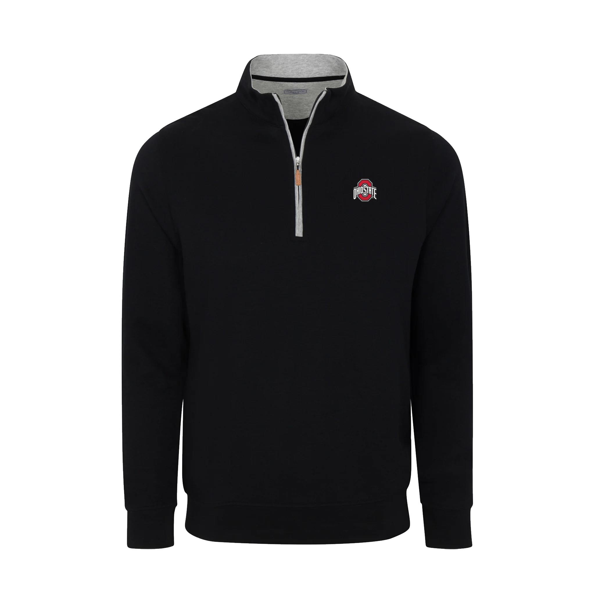 Ohio State Heather Cloud Cotton Quarter Zip Pullover Black with Light Grey Trim