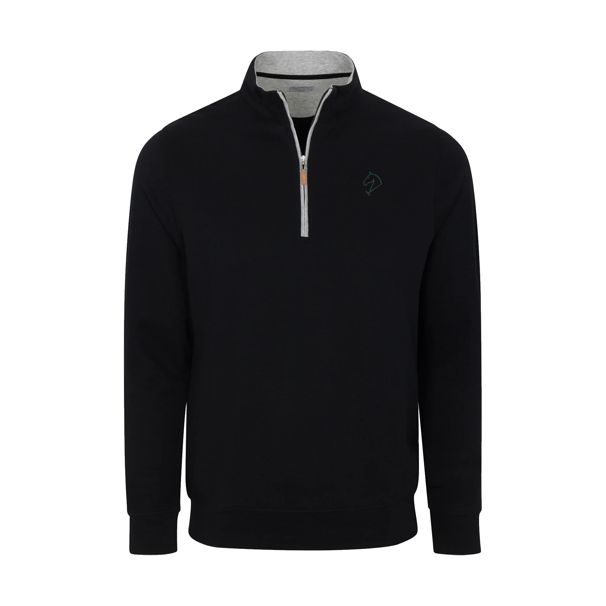 Greenwich Sound Polo Heather Cloud Cotton Quarter Zip Pullover Black with Light Grey Trim