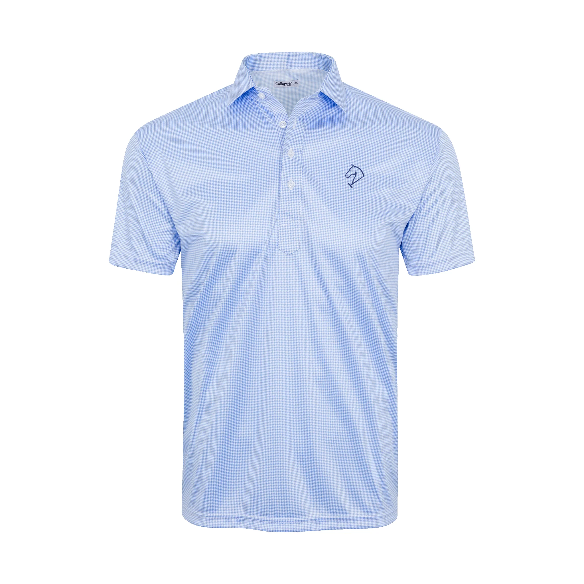 Greenwich Sound Polo Semi-Spread Collar Polo Blue Houndstooth