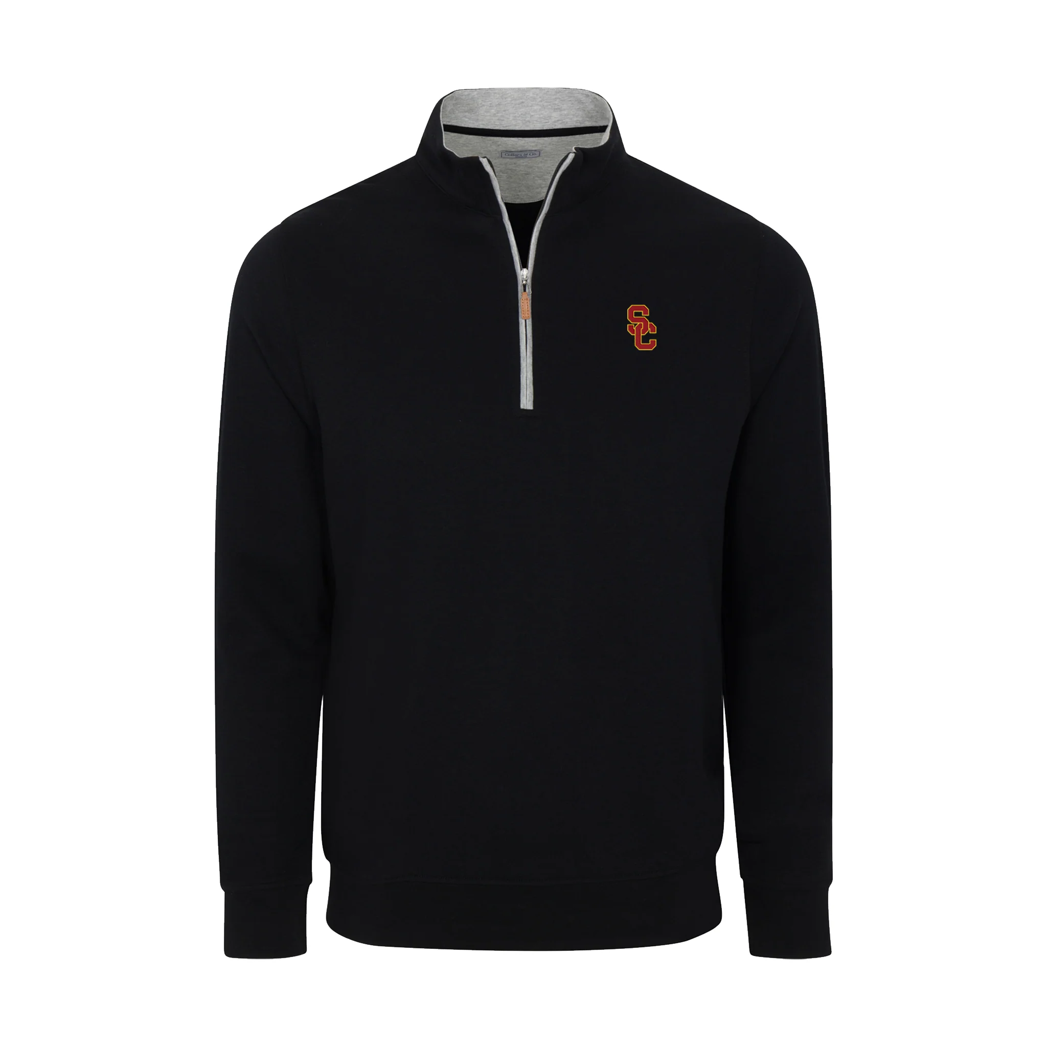 USC Heather Cloud Cotton Quarter Zip Pullover Black with Light Grey Trim