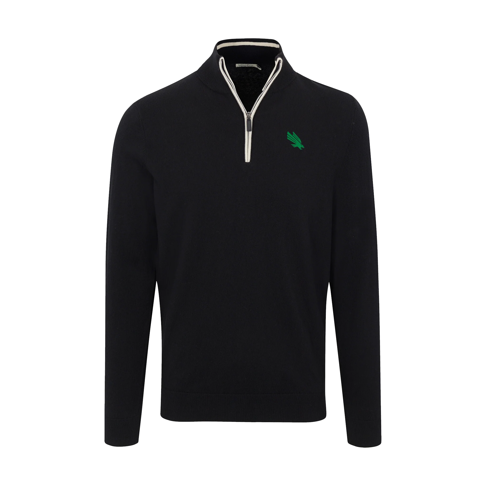 North Texas Black with White Trim Luxury Touch Cotton and Cashmere Quarter Zip Sweater
