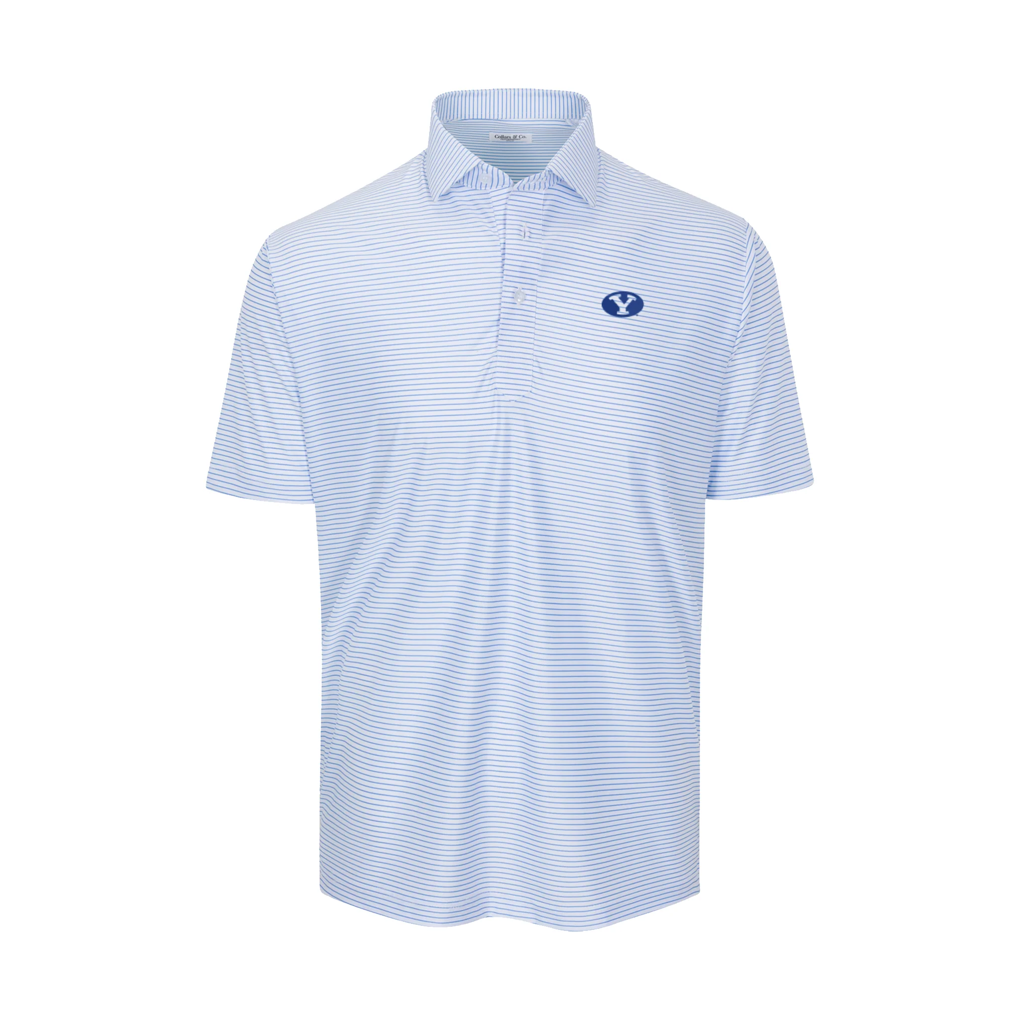 BYU Featherweight Flex Polo Camden White with Blue Stripe